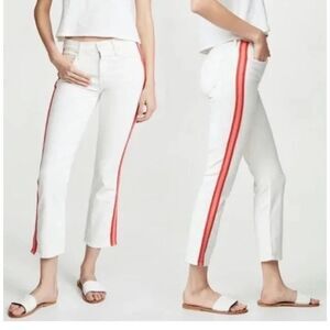 Mother The Mid Rise Dazzler Crop The Cream Pink Racer Women's 24 Denim‎